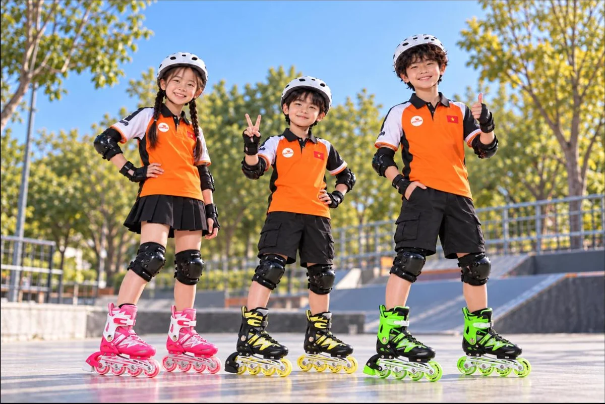 Giày patin trẻ em Cougar 835L ba màu hồng, đen vàng, đen xanh lá