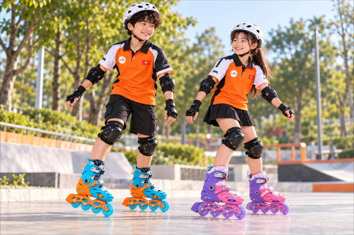 Giày patin trẻ em Centosy Joy Kid CR5 hai màu tím hồng và xanh cam