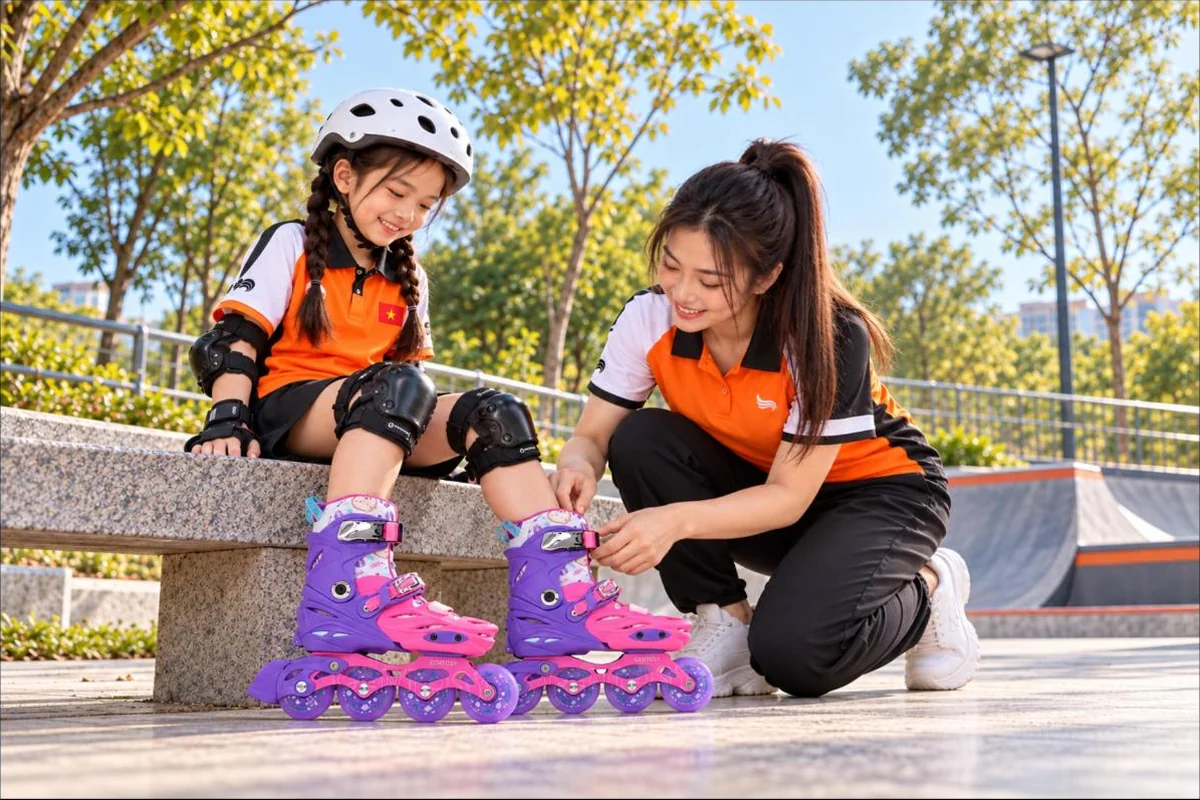 HLV Centosy cài khoá và kiểm tra độ ôm giày patin trẻ em Joy Kid CR5 cho bé